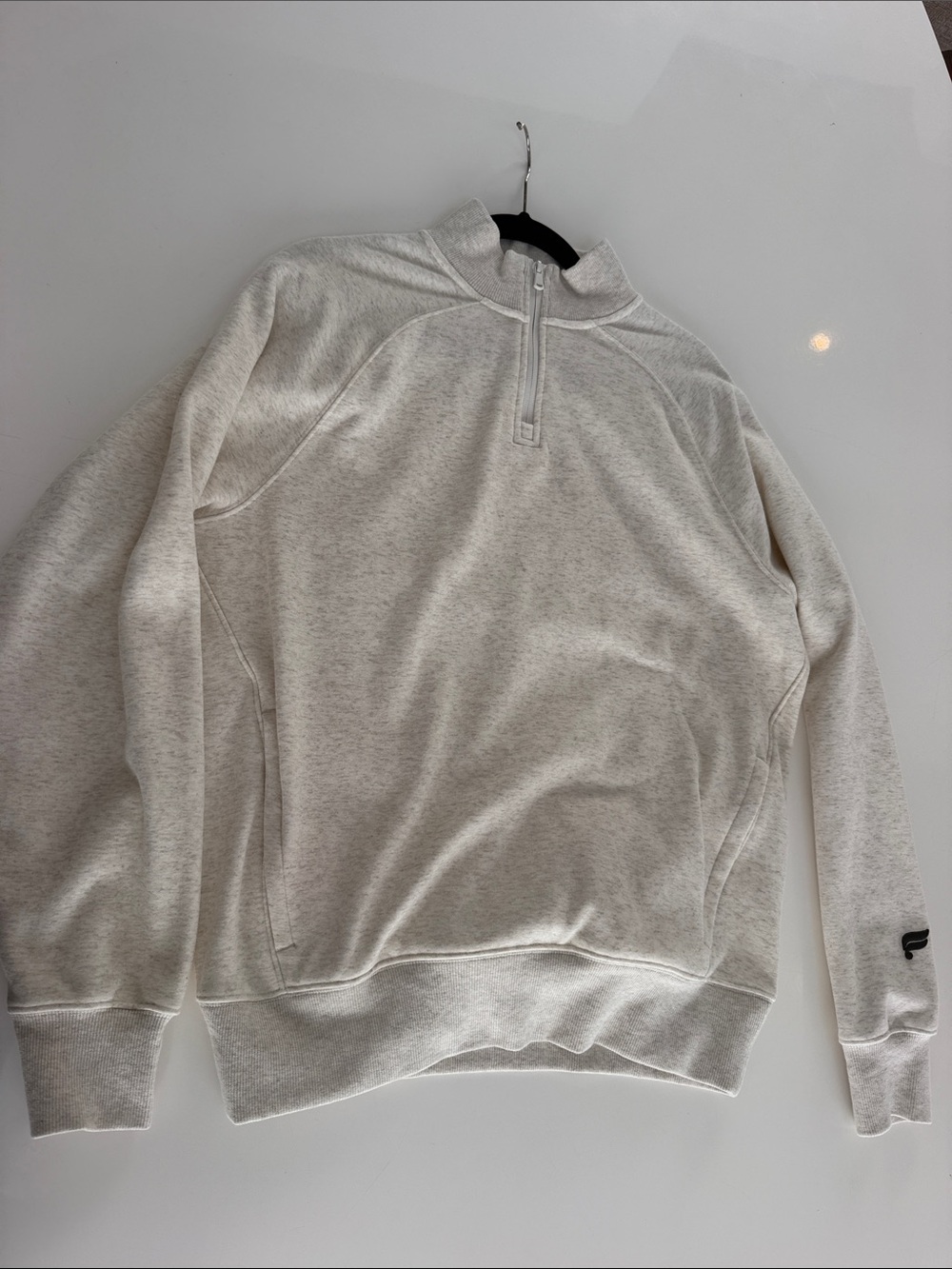 Fabletics Men's Heathered Cream Half-Zip Pullover